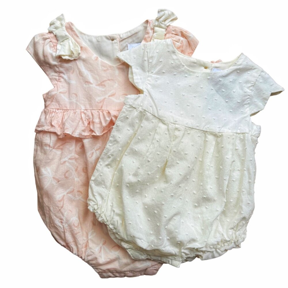 Jillians Closet Baby Girl Rompers Set of 2 Size 3-6 Months Cotton Pink White Pol
